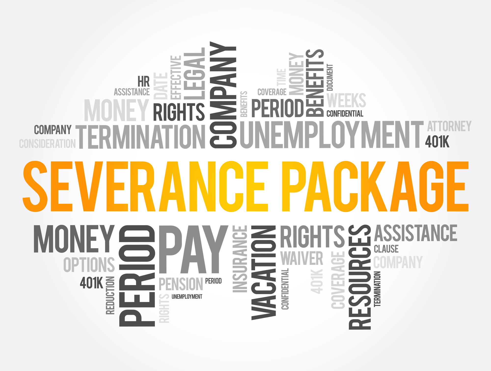 Severance package word cloud collage , social concept background